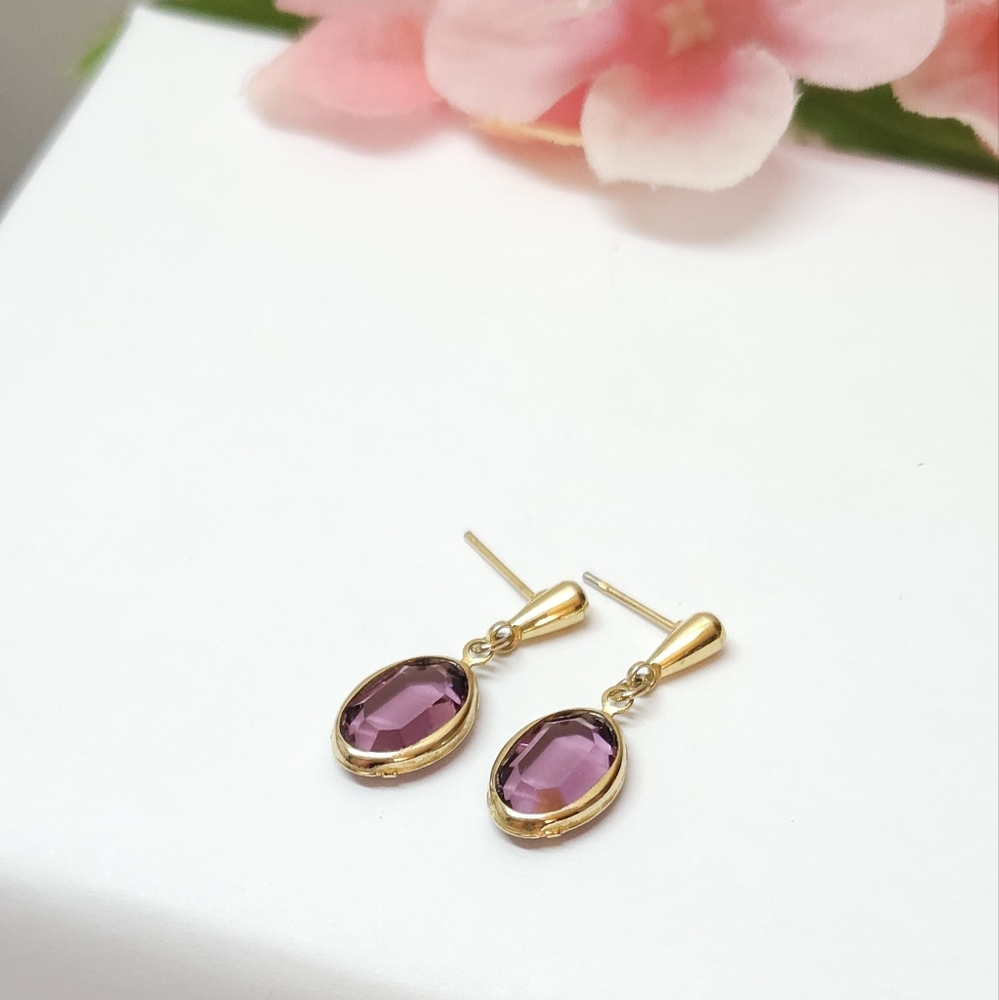 Vintage Purple Glass Crystal Dangle Earrings